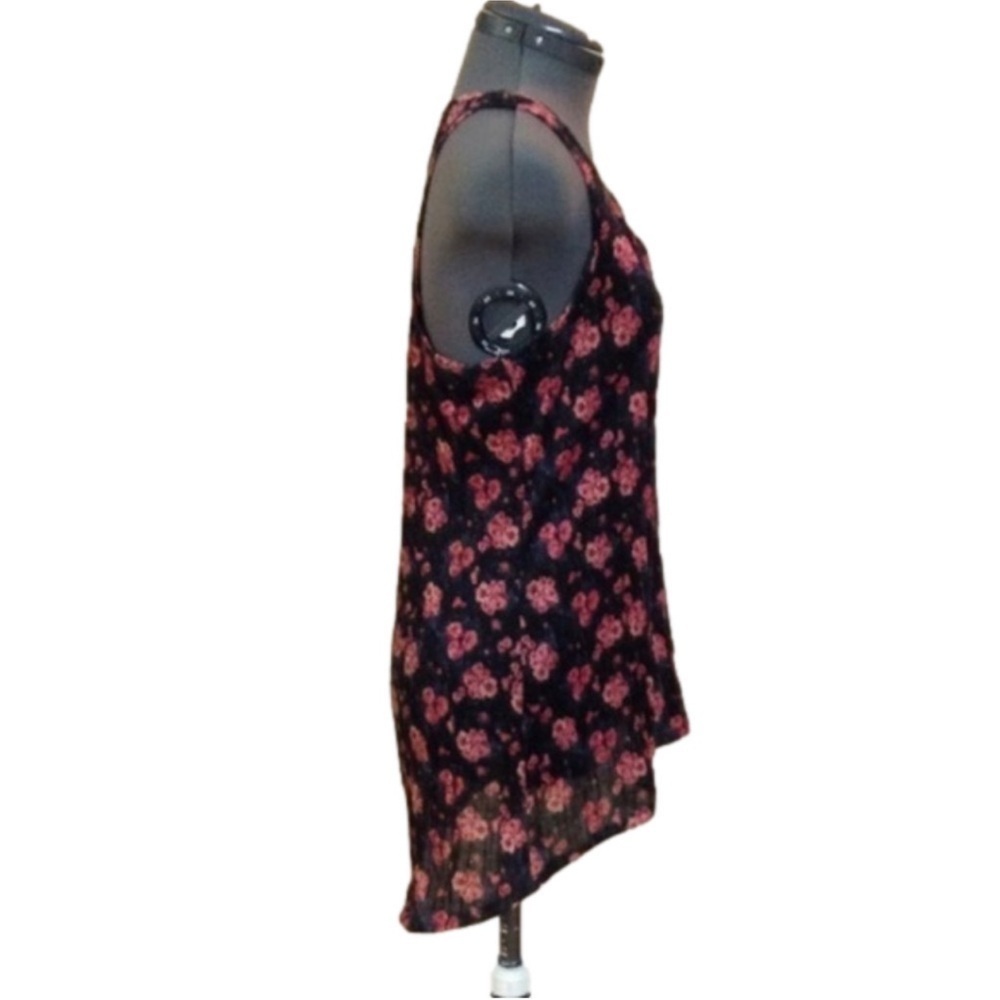 FREE PEOPLE Black w/ Pink Floral Print Long Tank Top Size S - Picture 5 of 6